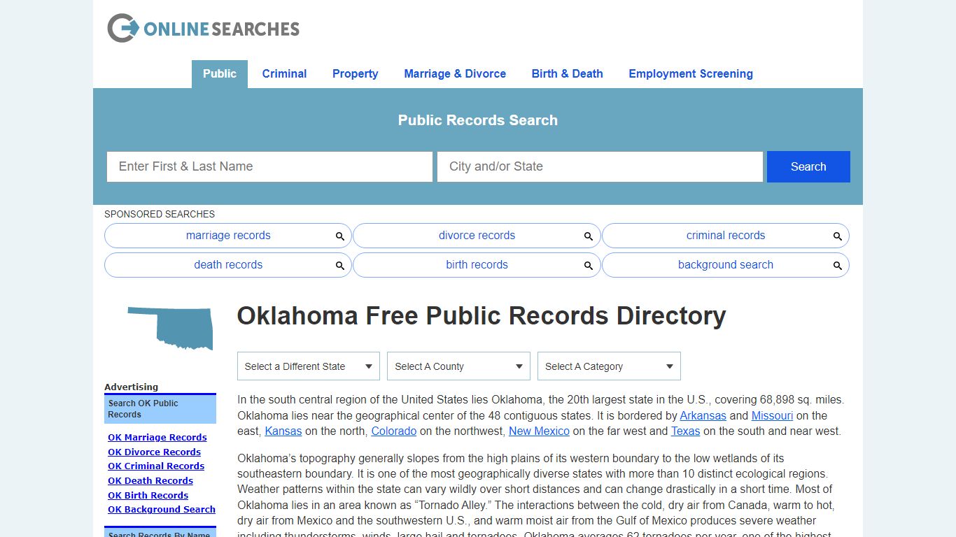 Oklahoma Free Public Records Directory - OnlineSearches.com